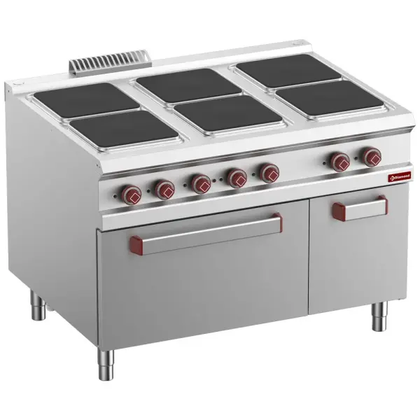 Elektrisch fornuis met 6 vierkante kookplaten op elektrische oven GN 2/1, gesloten neutrale kast - Main Image