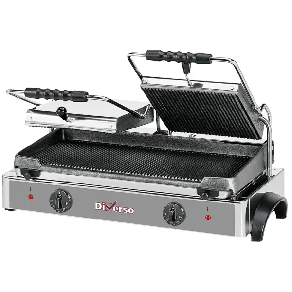Elektrische panini grill DUBBEL, geribde platen - Main Image
