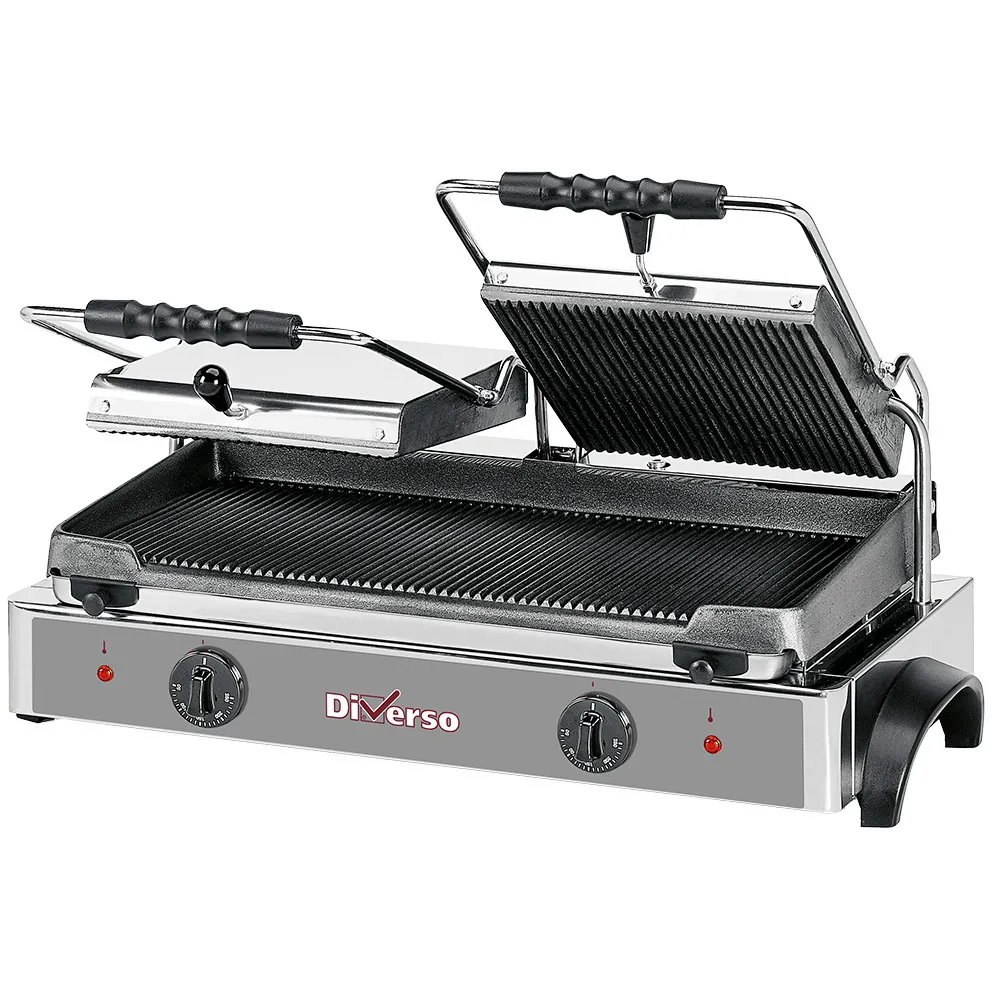 Elektrische panini grill DUBBEL, geribde platen - Main Image
