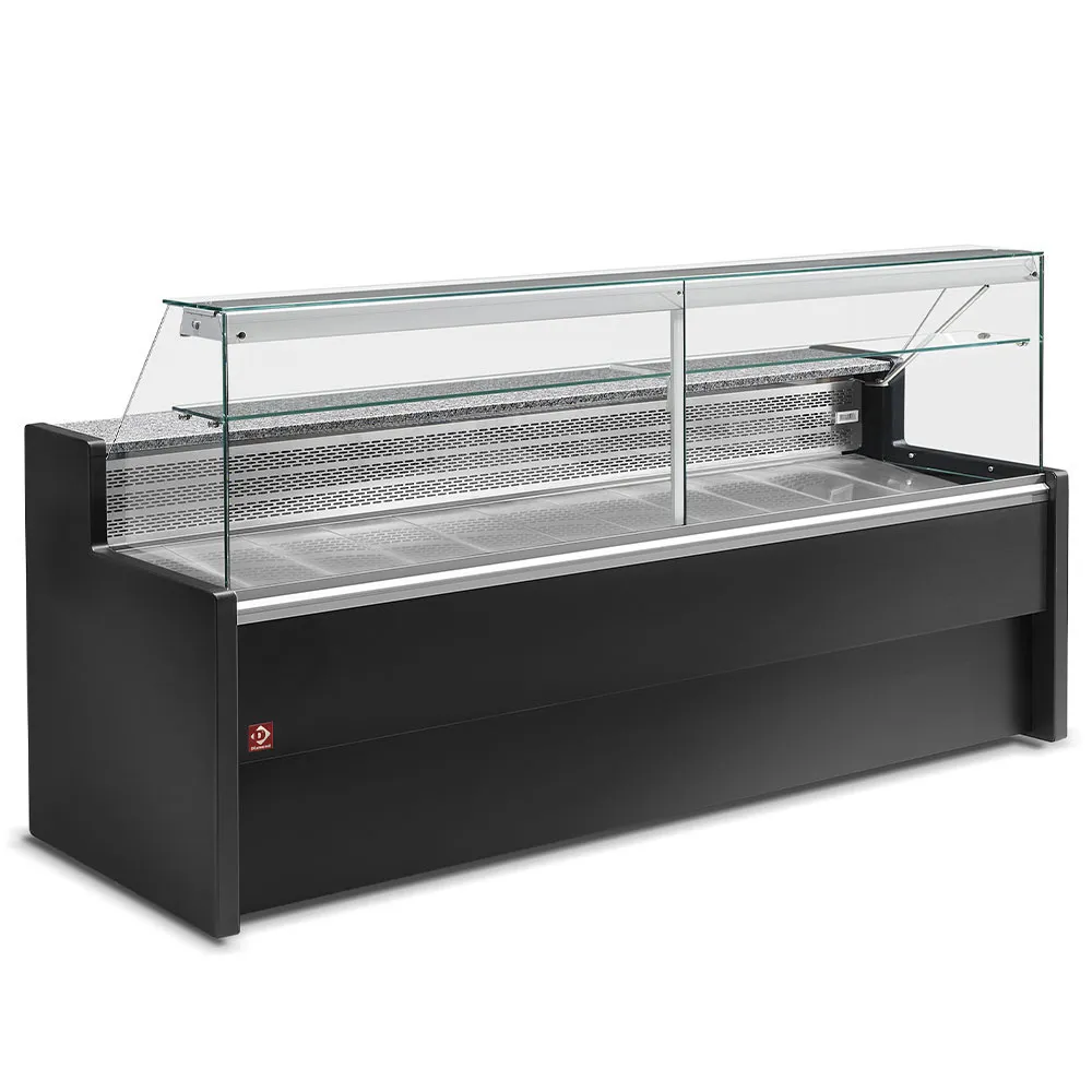 Gekoelde vitrinetoonbank met rechte ruit 90°, met reserve - ZWART+KIT schuivend plexiglas RO25/... samengesteld uit: - Main Image
