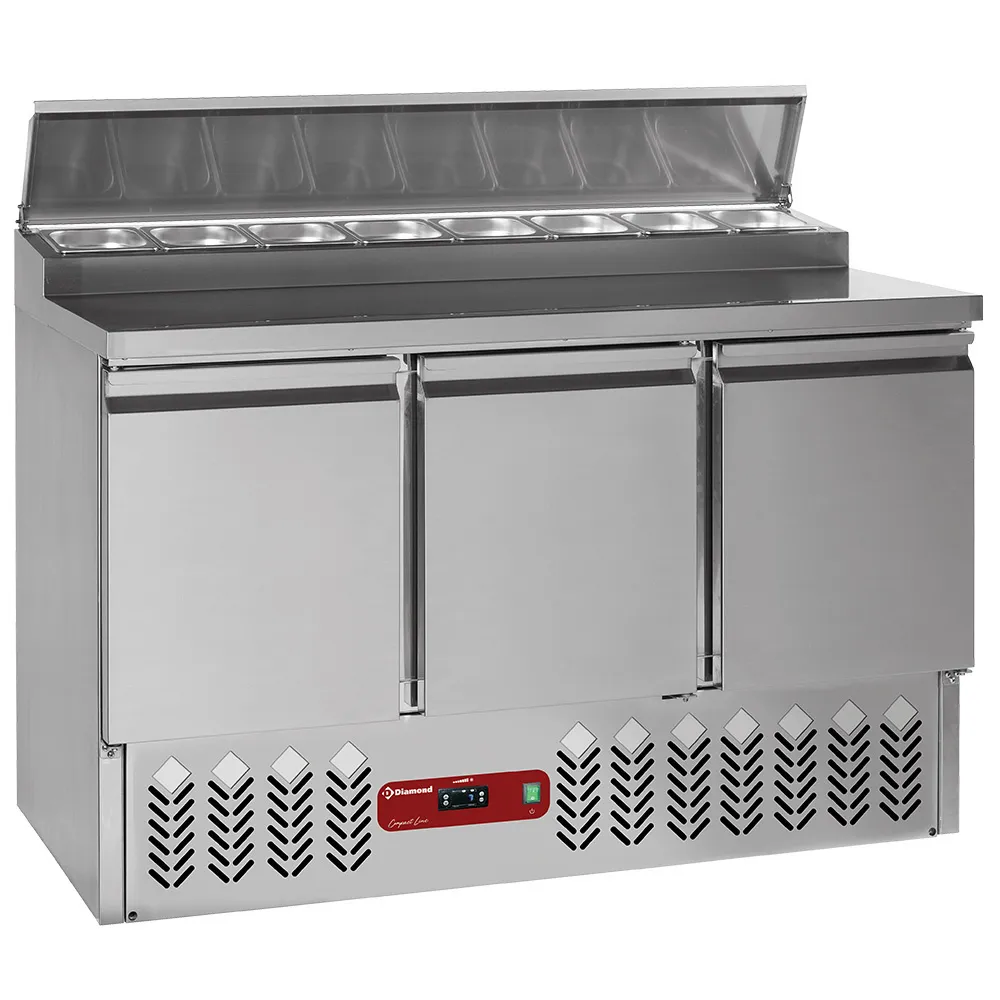 Gekoelde voorbereidingstafel 3 deuren GN 1/1, 340 Lit + koelstructuur 8x GN1/6-150 mm - Main Image