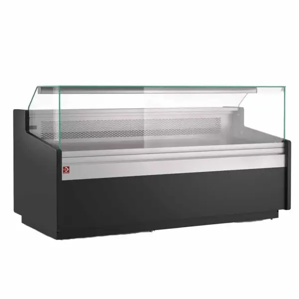 Geventileerde vitrinetoonbank, met laag glas, met reserve – ZWART - Main Image