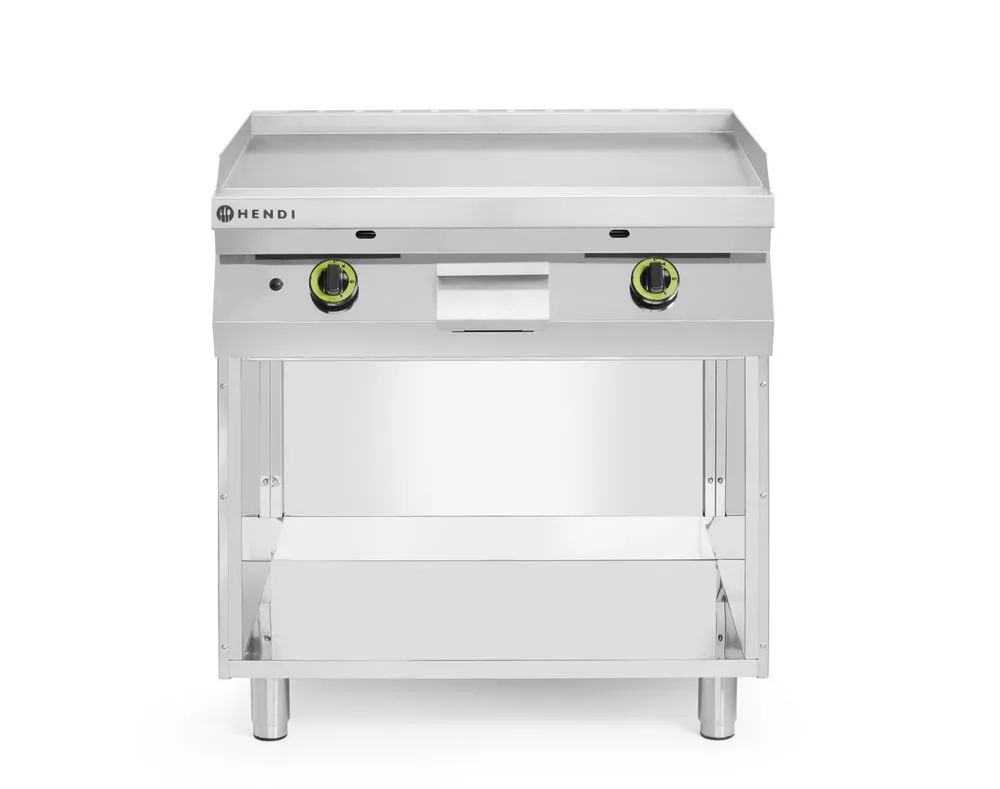 Gladde gasgrillplaat gemonteerd op een onderkast, gesloten aan drie zijden - Main Image