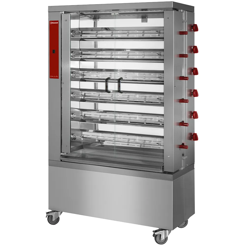 Kippenspit gas, 6 spitten, op wielen (36 kippen) - Main Image