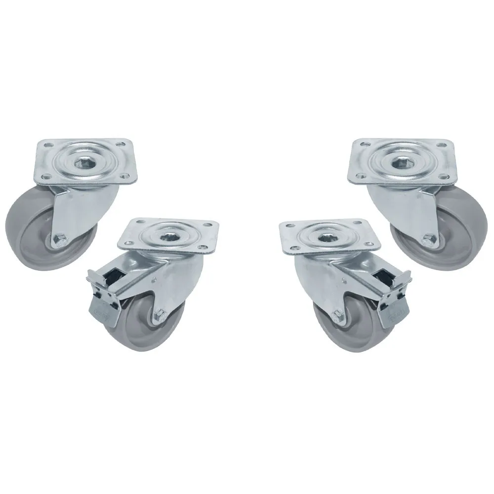 Kit van 4 zwenkwielen Ø100 voor kast, 2 met rem - Main Image