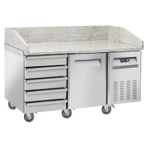 Koeltafel voor pizzeria, 1 deur EN 600x400, 5 neutrale laden EN 600x400, op wielen, 2 met remmen - Main Image