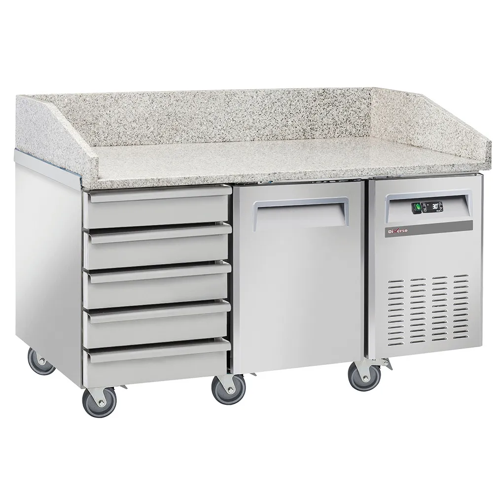 Koeltafel voor pizzeria, 1 deur EN 600x400, 5 neutrale laden EN 600x400, op wielen, 2 met remmen - Main Image