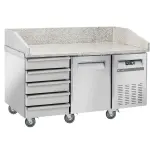 Koeltafel voor pizzeria, 1 deur EN 600x400, 5 neutrale laden EN 600x400, op wielen, 2 met remmen - Main Image