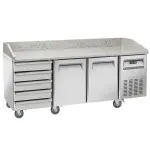 Koeltafel voor pizzeria, 2 deuren EN 600x400, 5 neutrale laden EN 600x400, op wielen, 2 met remmen - Main Image