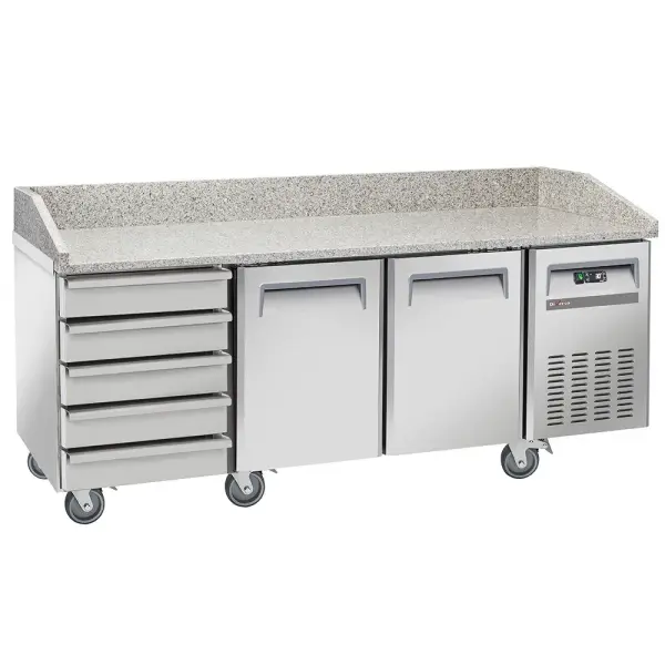 Koeltafel voor pizzeria, 2 deuren EN 600x400, 5 neutrale laden EN 600x400, op wielen, 2 met remmen - Main Image