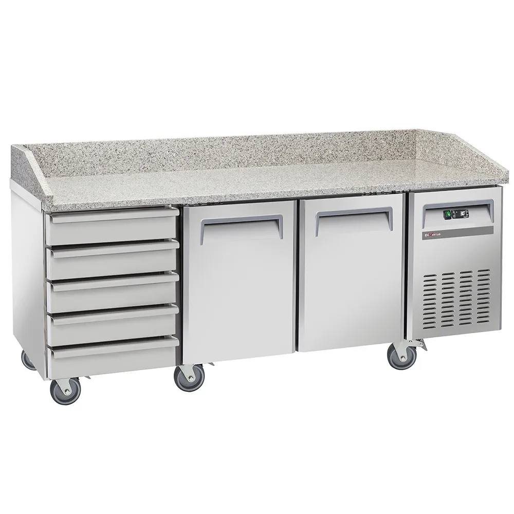 Koeltafel voor pizzeria, 2 deuren EN 600x400, 5 neutrale laden EN 600x400, op wielen, 2 met remmen - Main Image