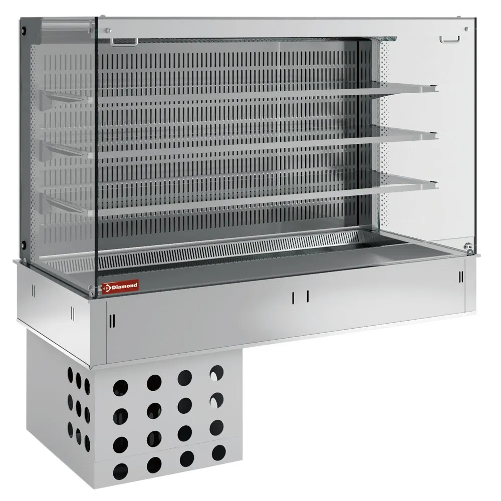 Muurmodel met kuip en "vierkante" open uitstalvitrine 3 niveau's (met gordijn), gekoeld, geventileerd, 3x GN 1/1 - Main Image