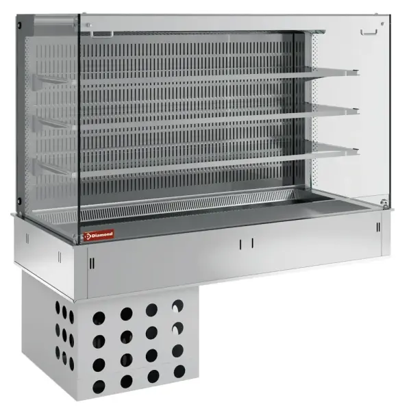 Muurmodel met kuip en "vierkante" open uitstalvitrine 3 niveau's (met gordijn), gekoeld, geventileerd, 4x GN 1/1 - Main Image