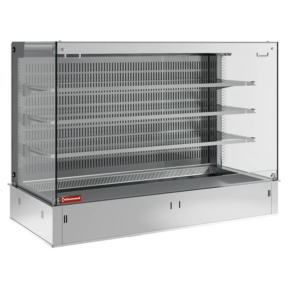 Muurmodel met kuip en "vierkante" open uitstalvitrine 3 niveau's (met gordijn), gekoeld, geventileerd, 5x GN 1/1 (zonder waterdicht eenheid) - Main Image