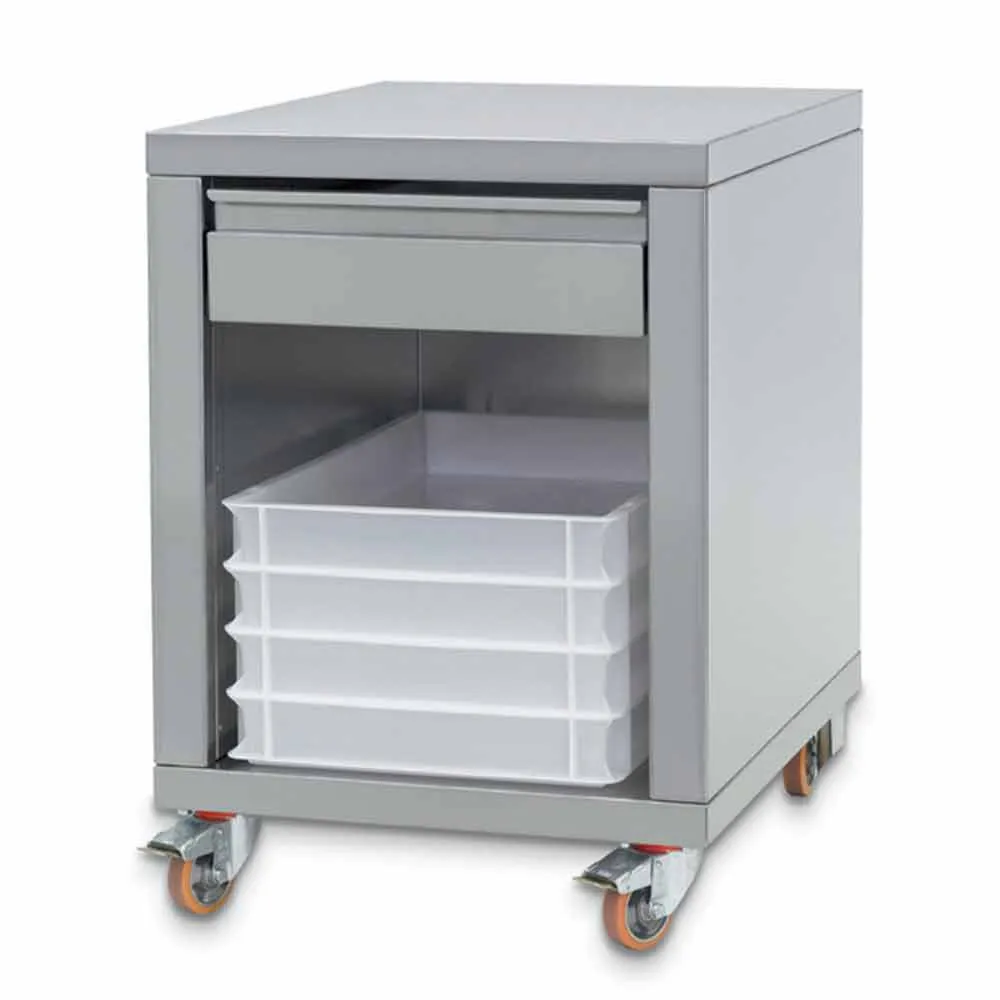 R.V.S. onderstel + lade, op wielen, voor pizzapletter - Main Image R.V.S. onderstel + lade, op wielen, voor pizzapletter - Main Image