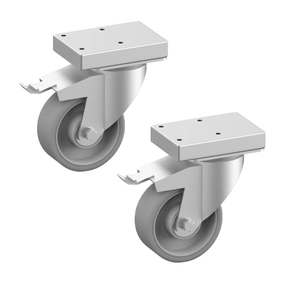 Roestvrij stalen wielen met rem Ø 100 mm (2 stuks) - Main Image