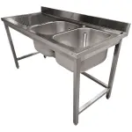 RVS spoeltafel ECO met 2 kuipen en links druipvlak, zonder onderblad - Main Image