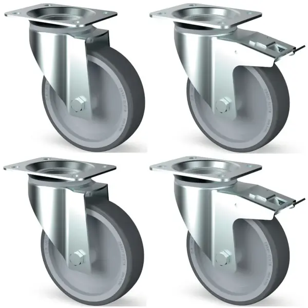 Set 4 zwenkwielen R.V.S., 2 met rem - Main Image