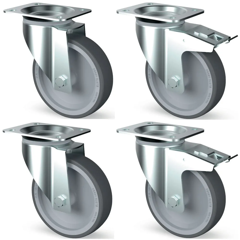 Set 4 zwenkwielen R.V.S., 2 met rem - Main Image
