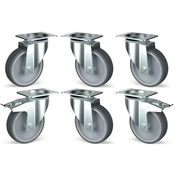 Set 6 zwenkwielen R.V.S., 2 met rem - Main Image