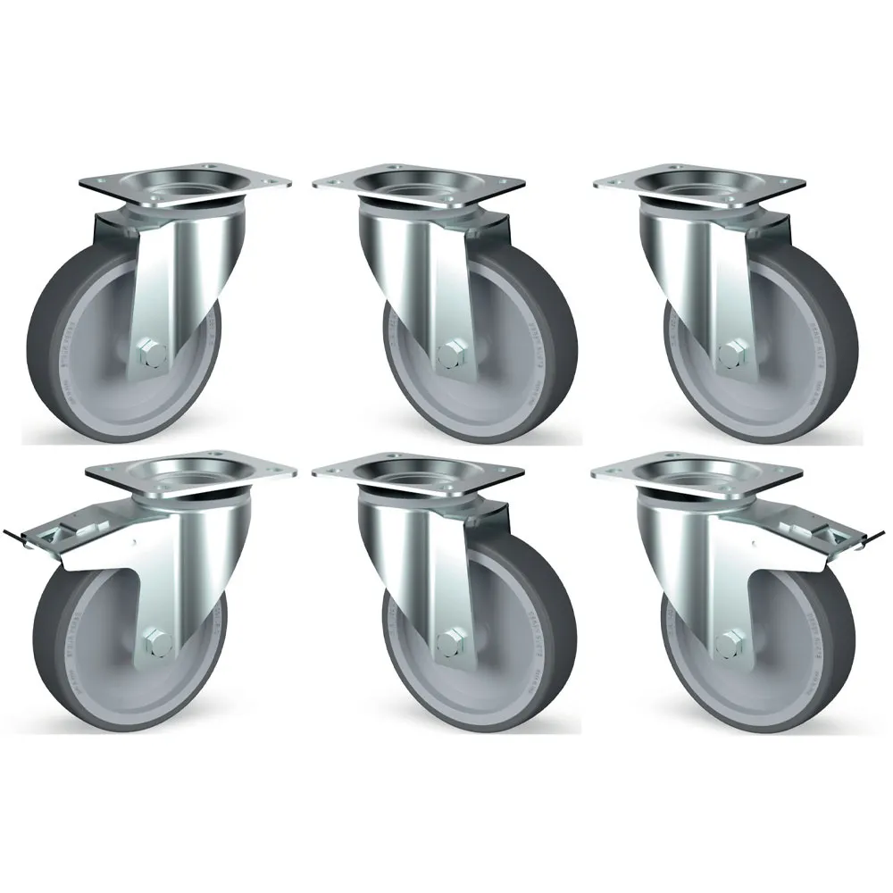 Set 6 zwenkwielen R.V.S., 2 met rem - Main Image