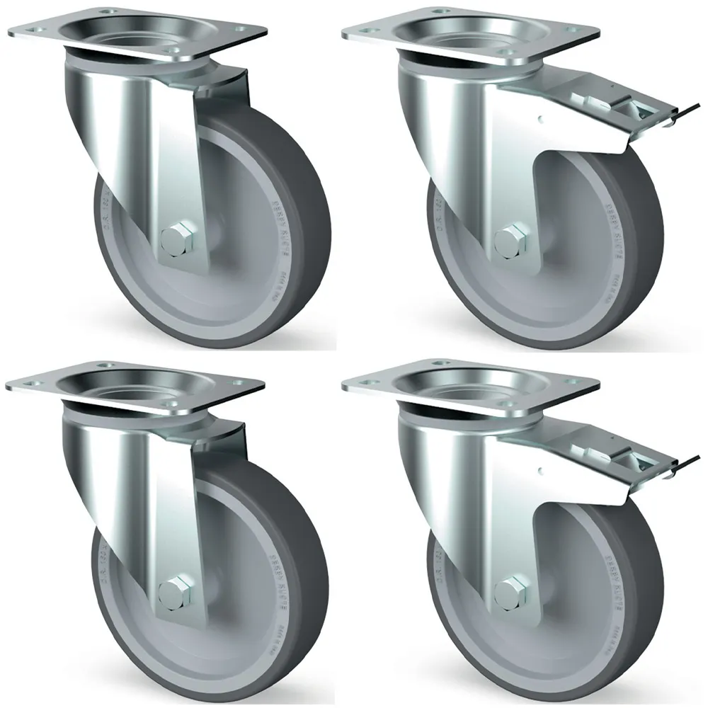 Set van 4 R.V.S.-wielen, zwenkend, 2 met rem - Main Image