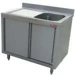 Spoeltafel 1 kuip 600x500xh275, links druipvlak op kast met 2 schuifdeuren - Main Image