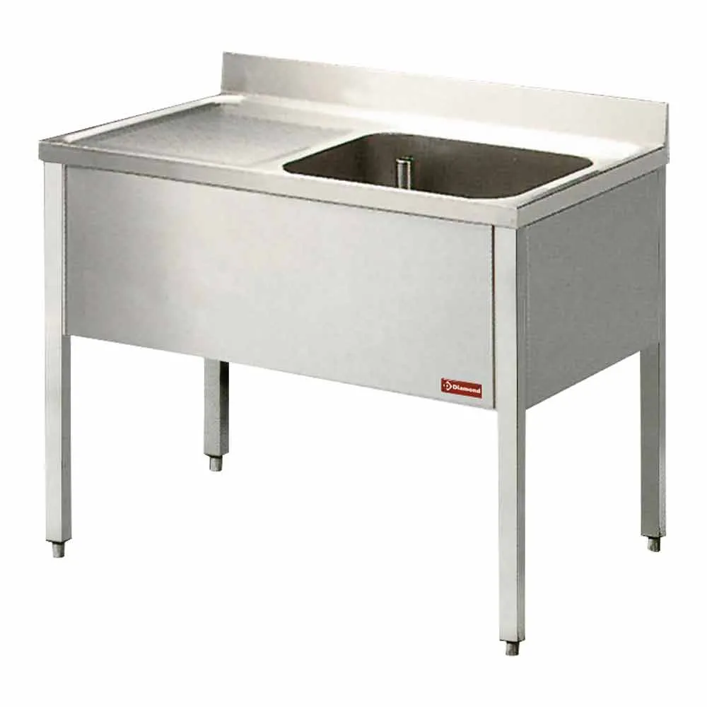 Spoeltafel met 1 kuip, 1 links druipvlak, met onderstel - Main Image