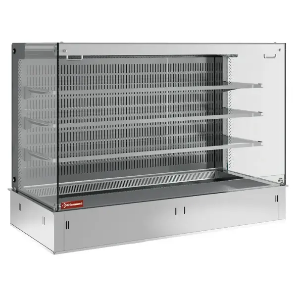 Muurmodel met topelement en "vierkante" open uitstalvitrine 3 niveau's (met gordijn), gekoeld, geventileerd, 3x GN 1/1 (zonder waterdicht eenheid) - Main Image