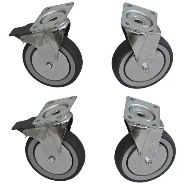 4 "R.V.S" zwenkwielen kit in RVS voor kast, 2 met rem - Main Image