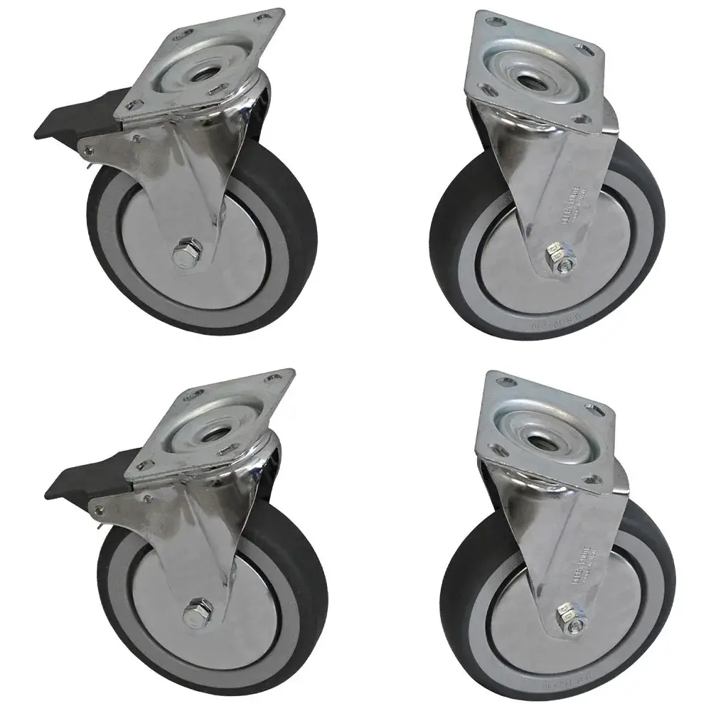 4 "R.V.S" zwenkwielen kit in RVS voor kast, 2 met rem - Main Image
