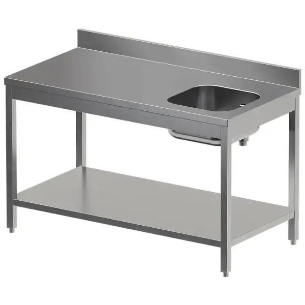 Chef-tafel met onderblad, spoelbak rechts + achteropstand - Main Image