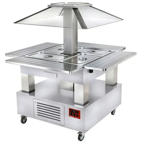 Eiland bain-marie warm buffet, gemotoriseerd koepel 4x GN 1/1-150 (wit hout) - Main Image