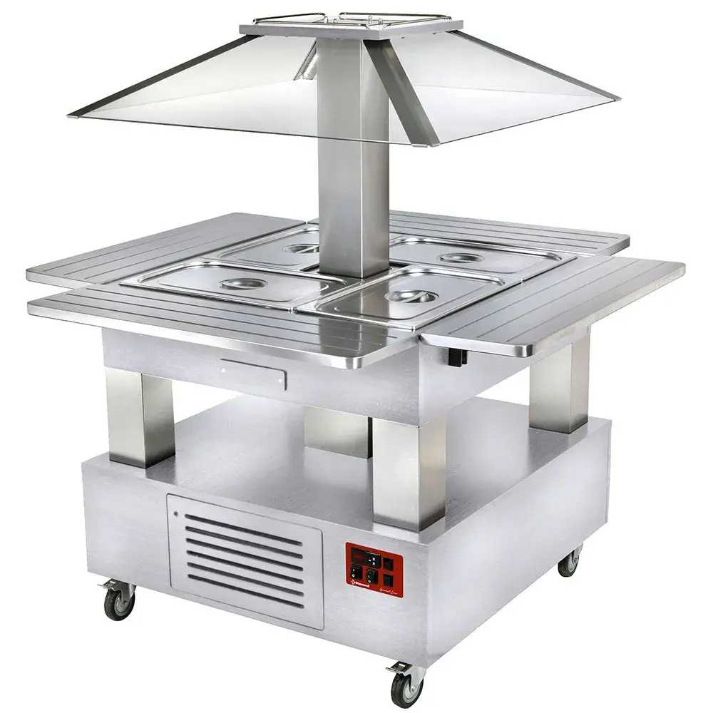 Eiland bain-marie warm buffet, gemotoriseerd koepel 4x GN 1/1-150 (wit hout) - Main Image