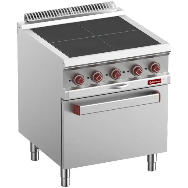 Elektrisch fornuis 4 uitgelijnde platen, op oven GN 2/1 - Main Image