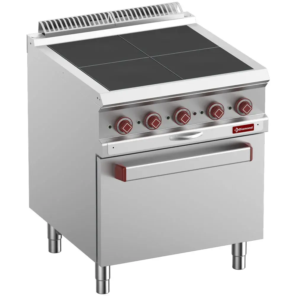 Elektrisch fornuis 4 uitgelijnde platen, op oven GN 2/1 - Main Image