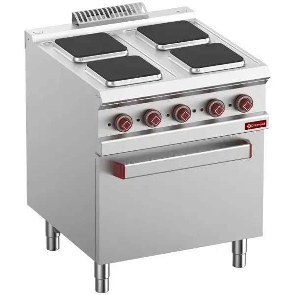 Elektrisch fornuis 4 vierkante platen op elektrische oven GN 2/1 en gril - Main Image