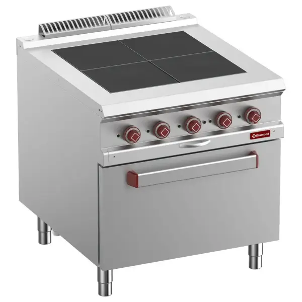 Elektrisch fornuis met 4 uitgelijnde kookplaten op oven GN 2/1 - Main Image
