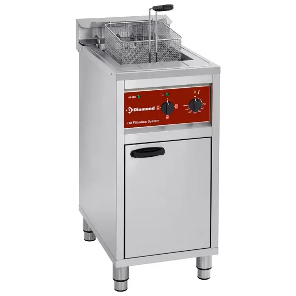 Elektrische friteuse met filtersysteem, 1 kuip van 16 liter, op meube - Main Image