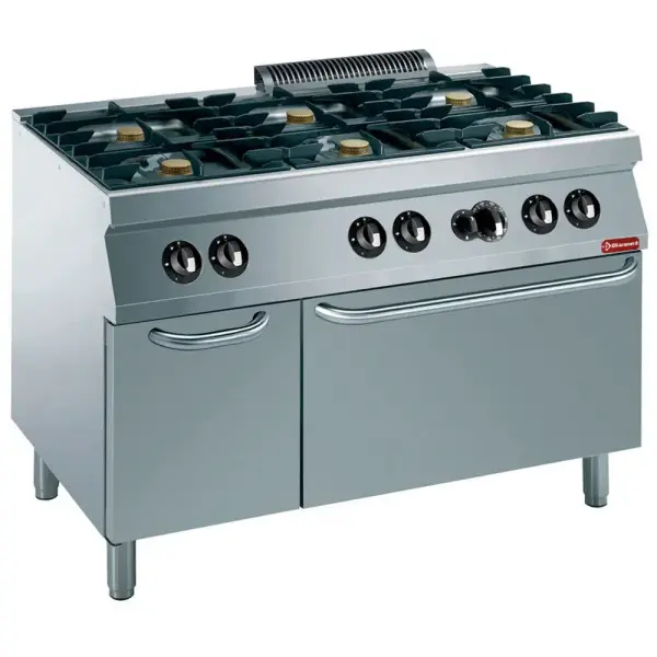 Fornuis 6 vuren, gasoven GN 2/1, neutrale kast - Main Image