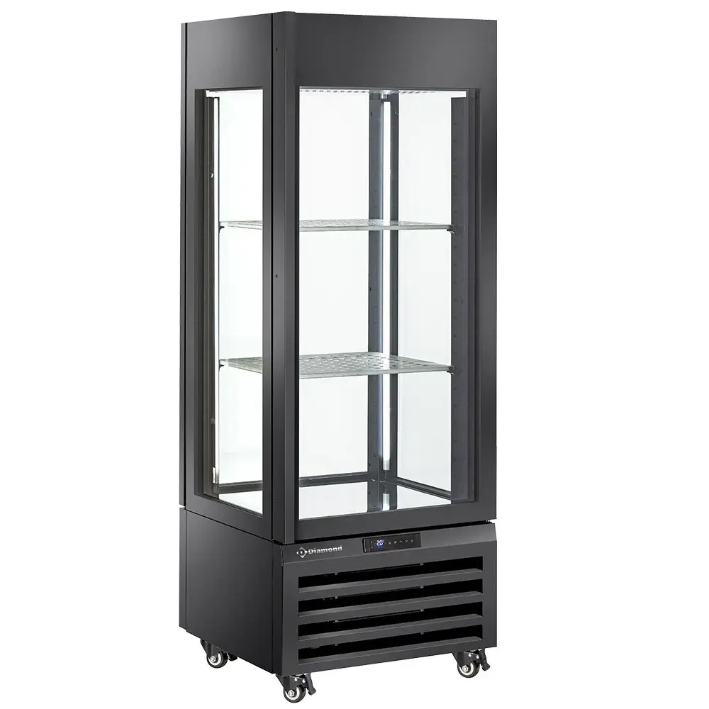 FULL glazen vitrine" 440 liter, 1 niveau + 2 planken, geventileerd - WINE - ZWART - Main Image