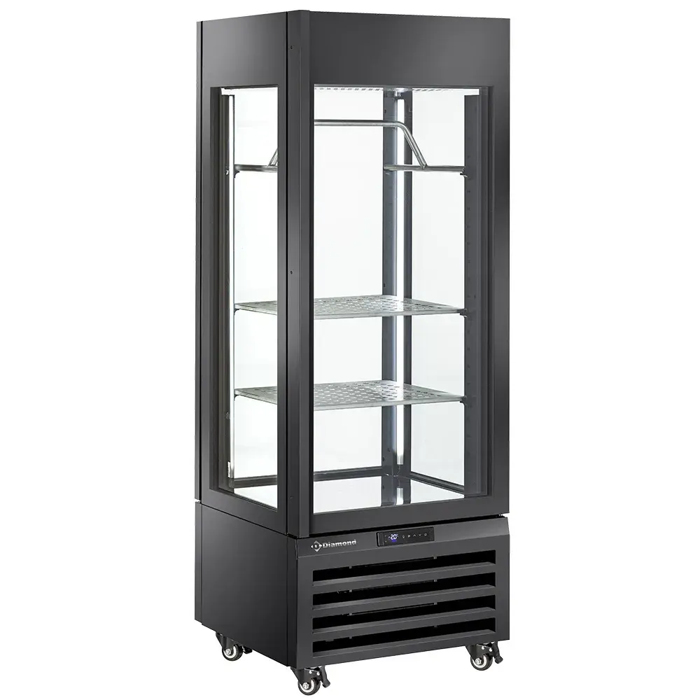 FULL glazen vitrine" 440 liter, 2 planken & vleesstang, geventileerd - MEAT - ZWART - Main Image