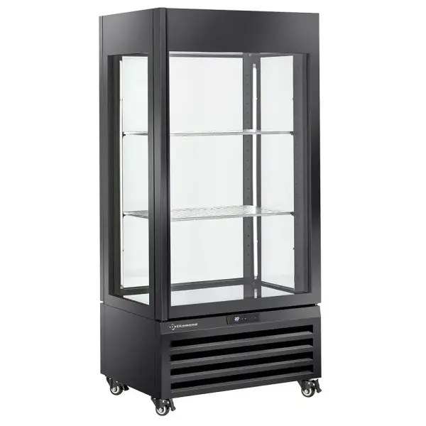 FULL glazen vitrine" 600 liter, 1 niveau + 2 planken, geventileerd - WINE - ZWART - Main Image