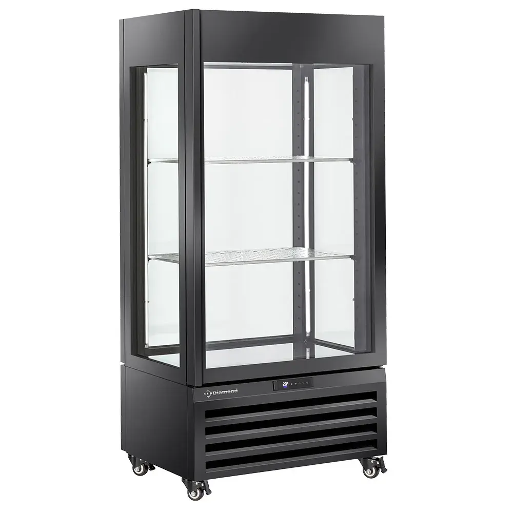 FULL glazen vitrine" 600 liter, 1 niveau + 2 planken, geventileerd - WINE - ZWART - Main Image