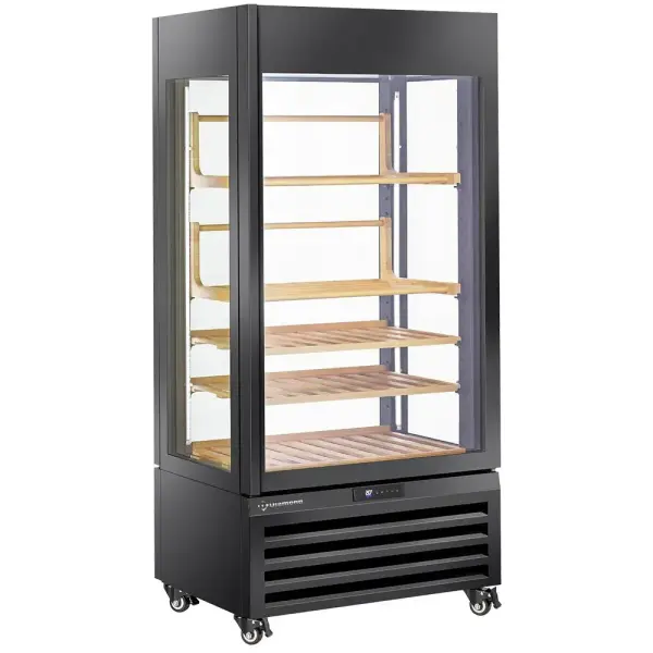 FULL glazen vitrine" 600 liter, 1 niveau + 4 planken, geventileerd - WINE - ZWART - Main Image