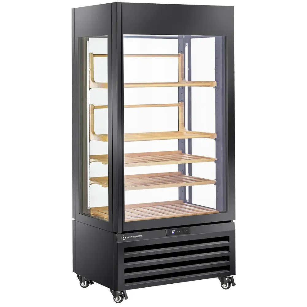 FULL glazen vitrine" 600 liter, 1 niveau + 4 planken, geventileerd - WINE - ZWART - Main Image