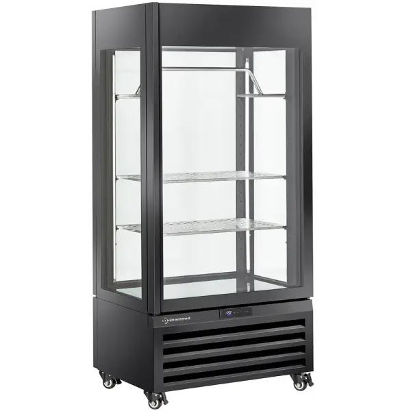 FULL glazen vitrine" 600 liter, 2 planken & vleesstang, geventileerd - MEAT - ZWART - Main Image