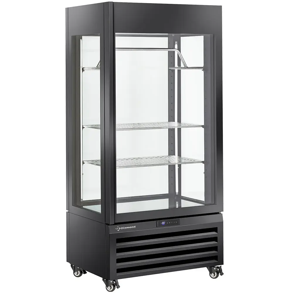 FULL glazen vitrine" 600 liter, 2 planken & vleesstang, geventileerd - MEAT - ZWART - Main Image