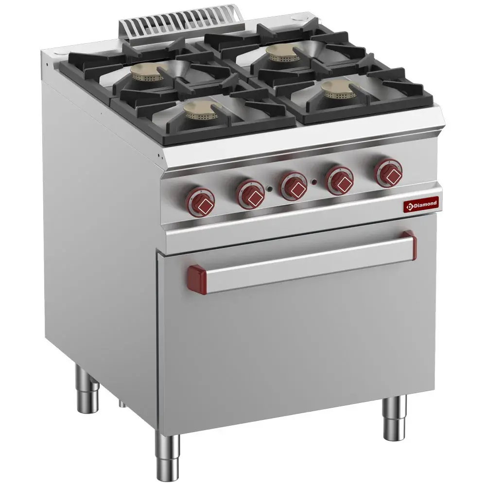 Gasfornuis 4 gasbranders, elektrische oven GN 2/1 - Main Image