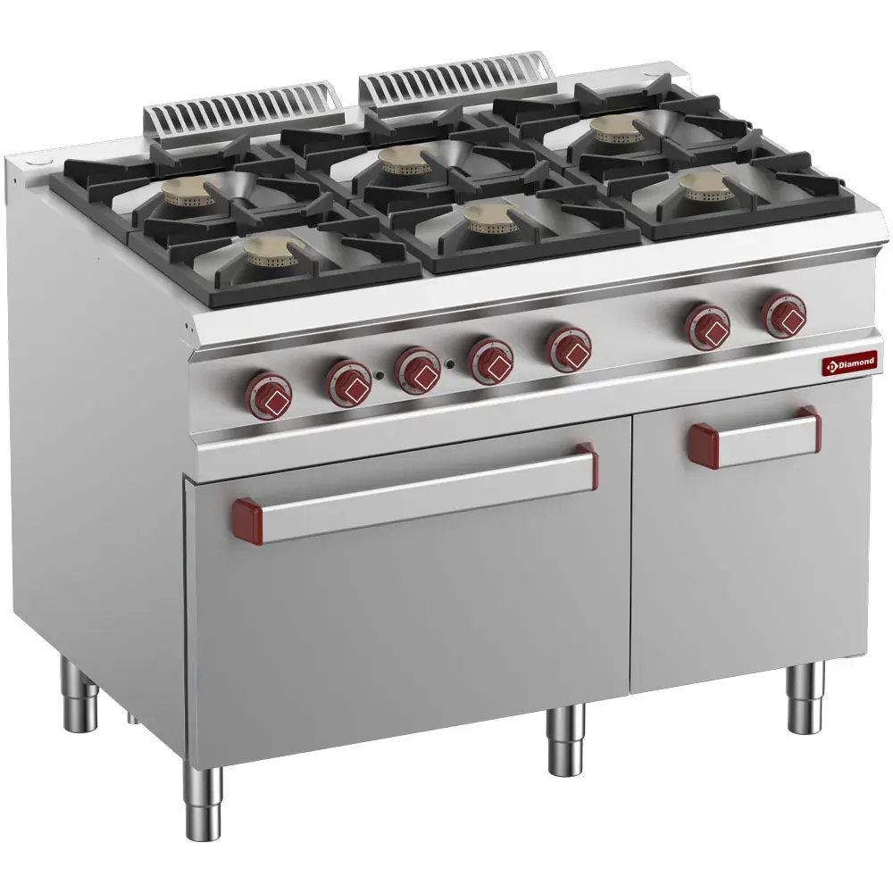 Gasfornuis 6 branders, elektrische convectie-oven GN 1/1, neutrale kast - Main Image